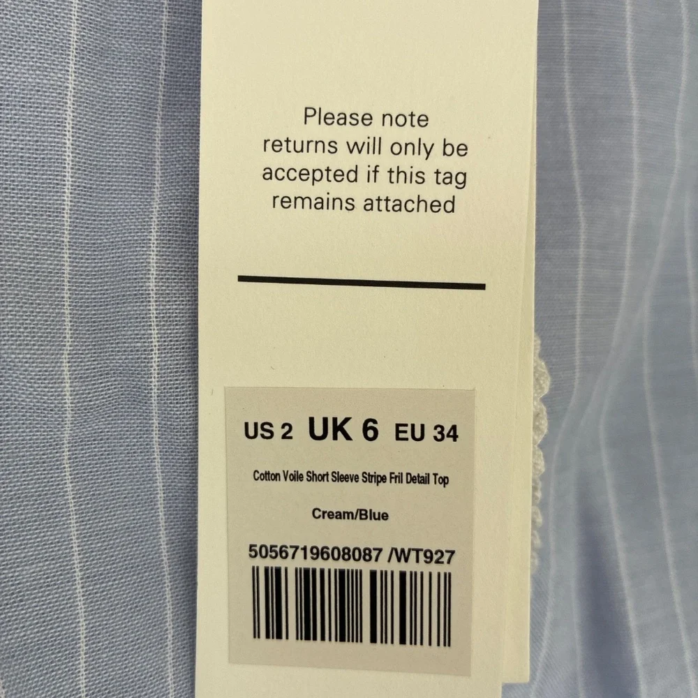 ME+EM  NWT Cotton Voile Short Sleeve Striped Frill Detail Top - Picture 4 of 5